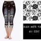 LEGGING JEAN RUN-BLACK WHITE FLORAL (ACTIVE BACK POCKETS)